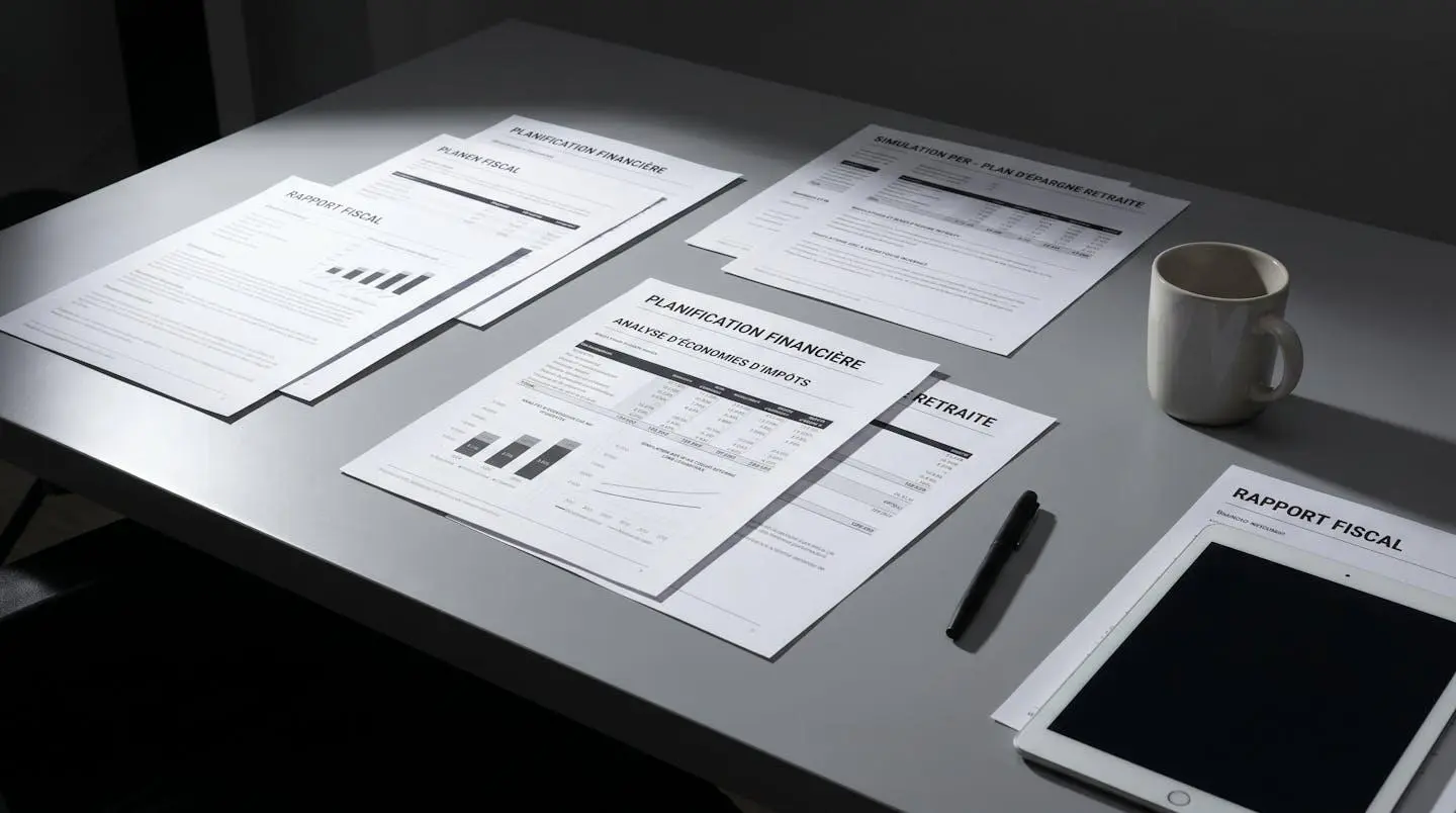 Graphiques imprimés d'analyse des économies fiscales PER selon tranches d'imposition sur bureau professionnel